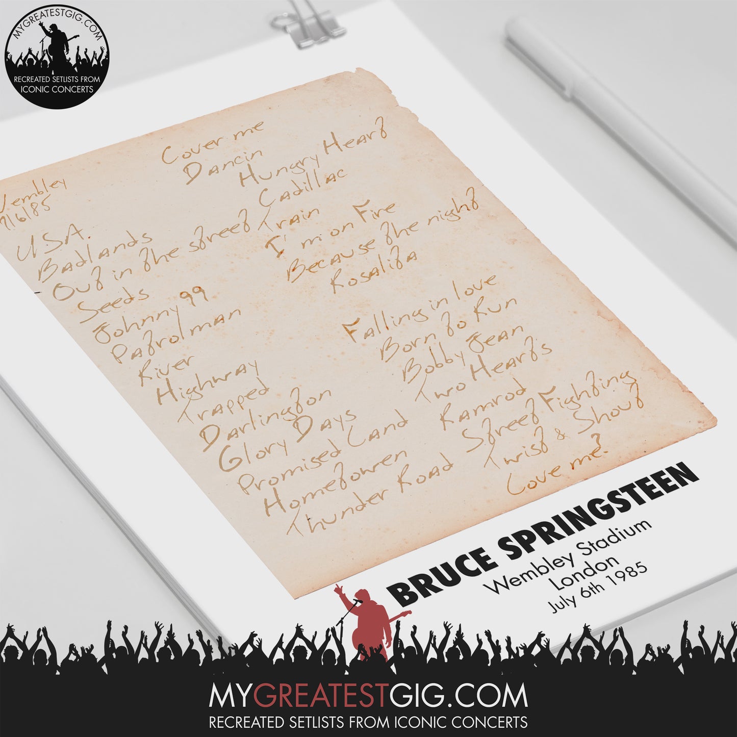 Bruce Springsteen - London - Jul 6th 1985 Recreated Setlist Poster