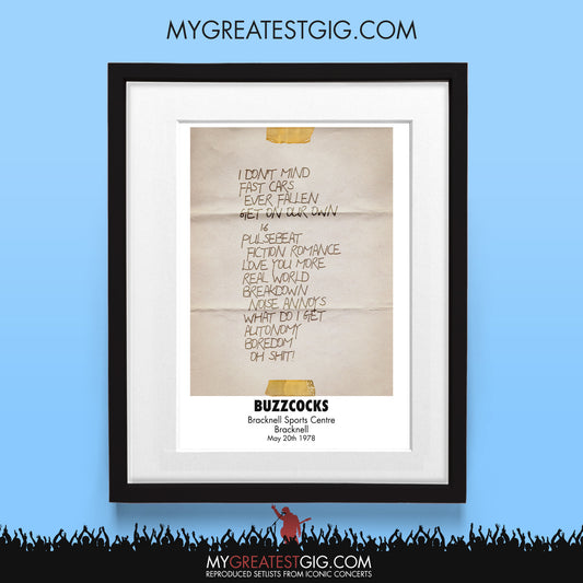 Buzzcocks - Bracknell - May 20th 1978 Recreated Set List Poster