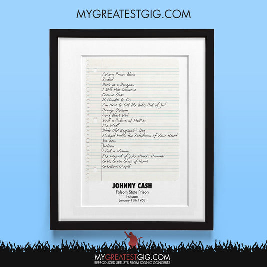 Johnny Cash - Folsom Prison - Jan 13th 1968 Recreated Set List Poster