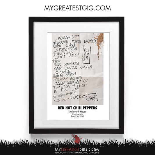 Red Hot Chili Peppers - Knebworth - Jun 23rd 2012 Recreated Set List Poster