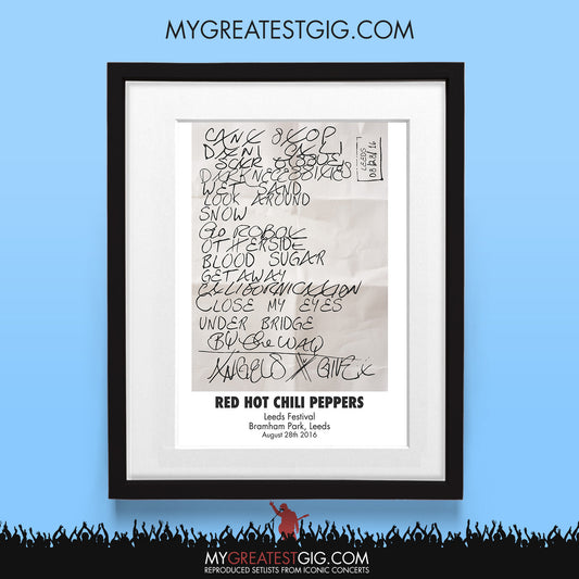 Red Hot Chili Peppers - Leeds - Aug 28th 2016 Recreated Set List Poster