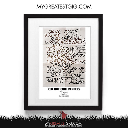 Red Hot Chili Peppers - London - Dec 18th 2016 Recreated Setlist Poster