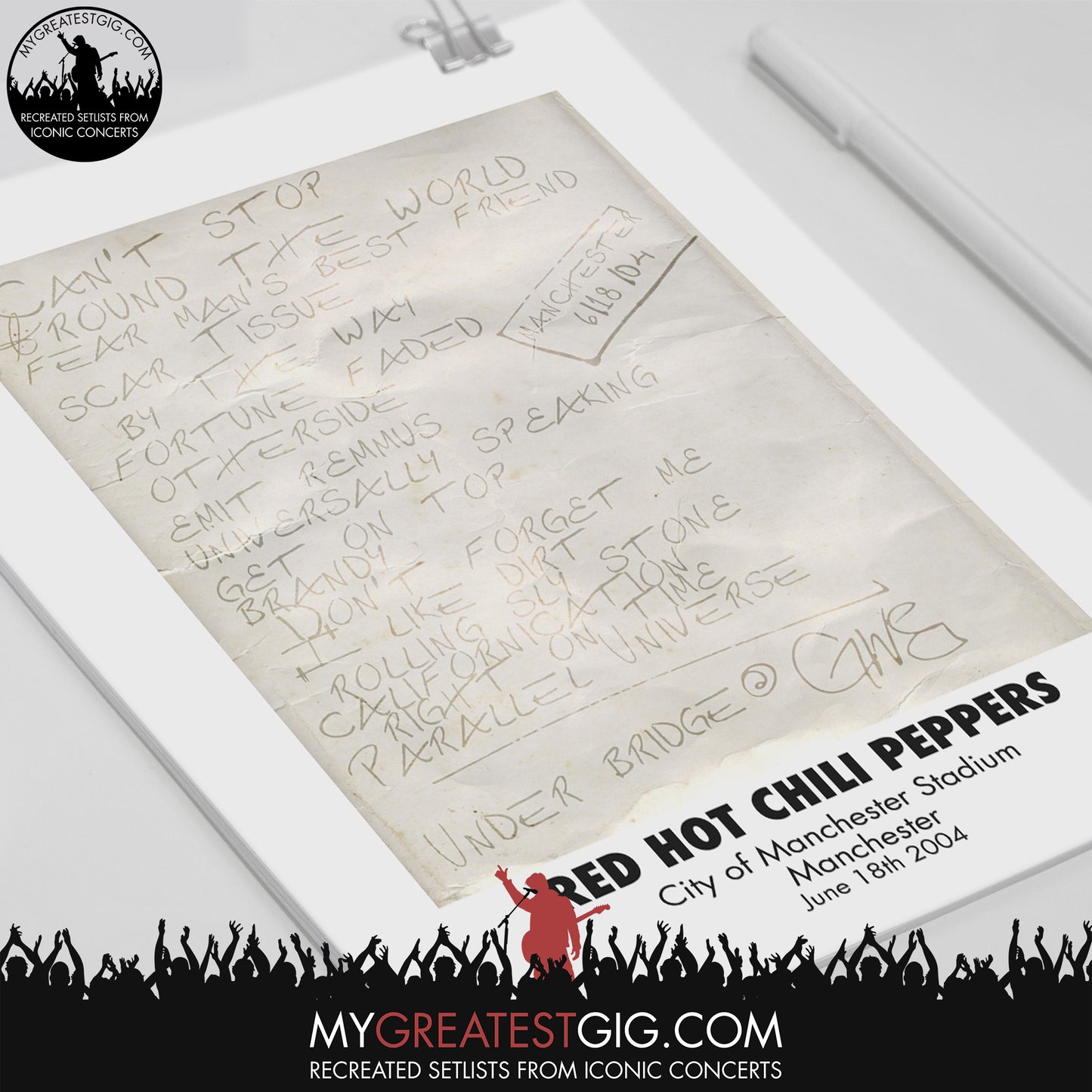 Red Hot Chili Peppers - Manchester - Jun 18th 2004 Recreated Set List Poster