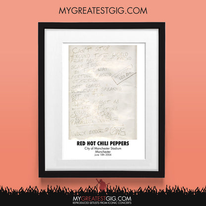 Red Hot Chili Peppers - Manchester - Jun 18th 2004 Recreated Set List Poster