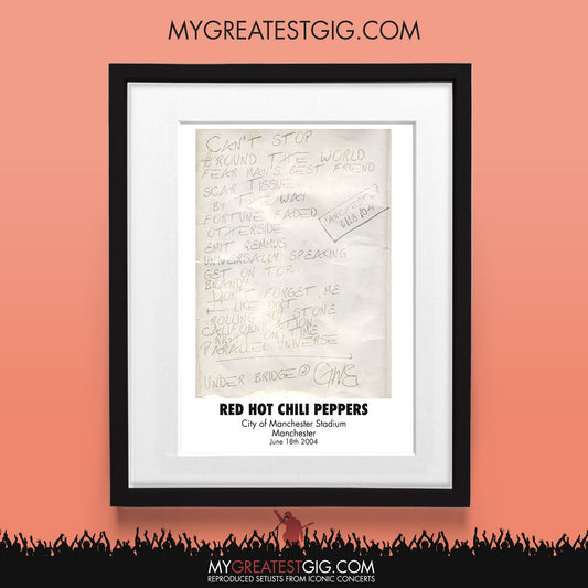 Red Hot Chili Peppers - Manchester - Jun 18th 2004 Recreated Set List Poster