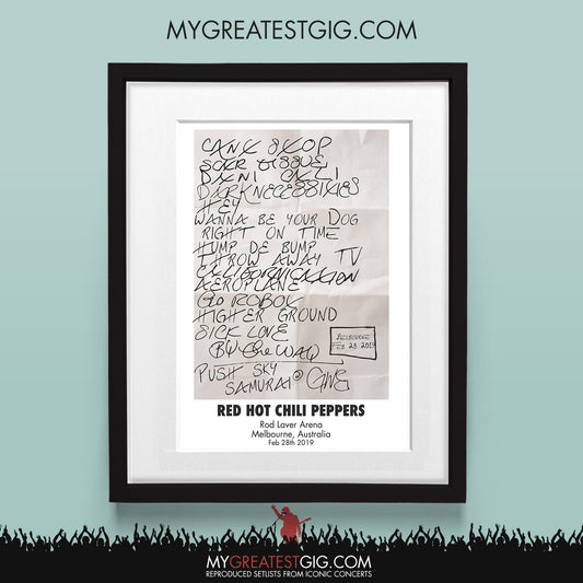 Red Hot Chili Peppers - Melbourne - Feb 28th 2019 Recreated Set List Poster
