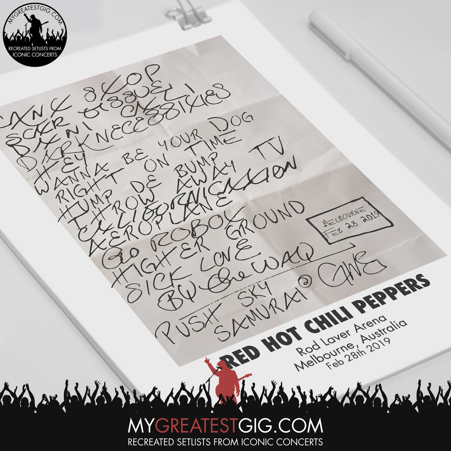 Red Hot Chili Peppers - Melbourne - Feb 28th 2019 Recreated Set List Poster