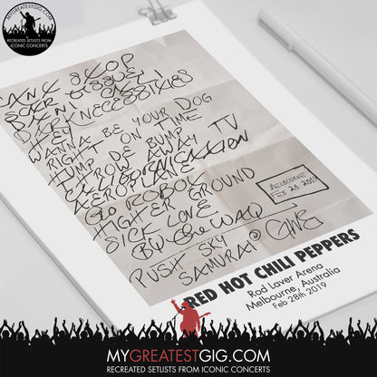 Red Hot Chili Peppers - Melbourne - Feb 28th 2019 Recreated Set List Poster