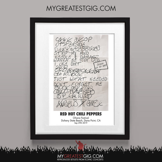 Red Hot Chili Peppers - Ohana Festival - Sep 29th 2019 Recreated Set List Poster