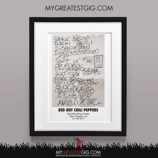 Red Hot Chili Peppers - New Orleans - Jan 10th 2017 Recreated Set List Poster