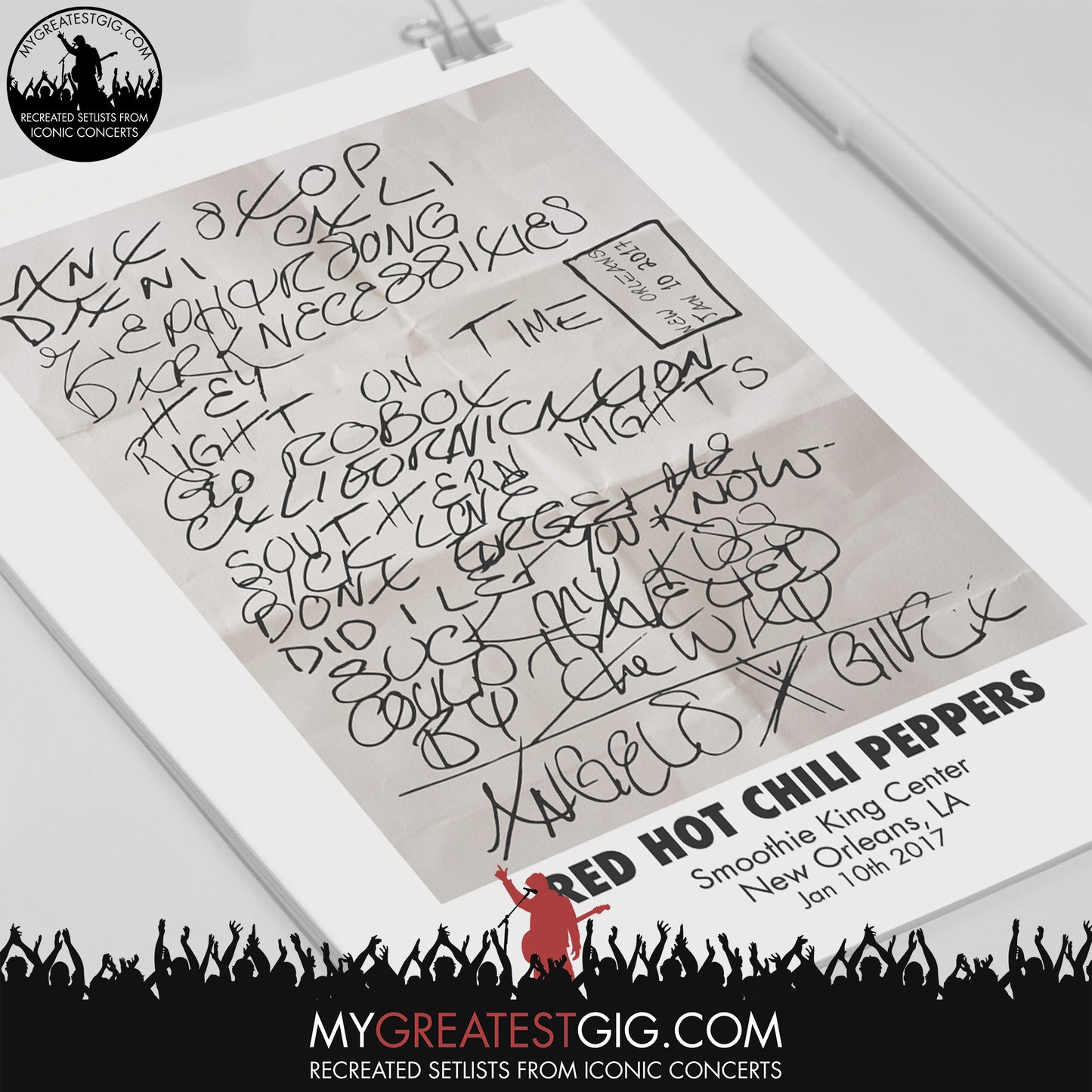 Red Hot Chili Peppers - New Orleans - Jan 10th 2017 Recreated Set List Poster