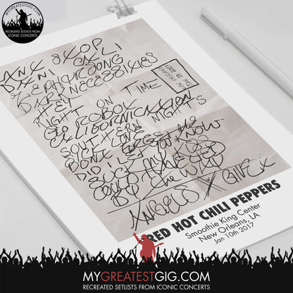 Red Hot Chili Peppers - New Orleans - Jan 10th 2017 Recreated Set List Poster
