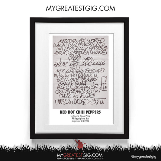 Red Hot Chili Peppers - Philadelphia - Sep 3rd 2022 Recreated Setlist Poster