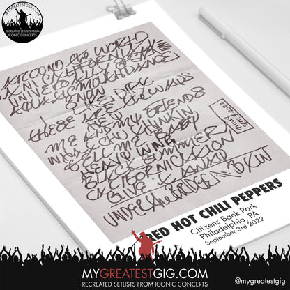 Red Hot Chili Peppers - Philadelphia - Sep 3rd 2022 Recreated Setlist Poster