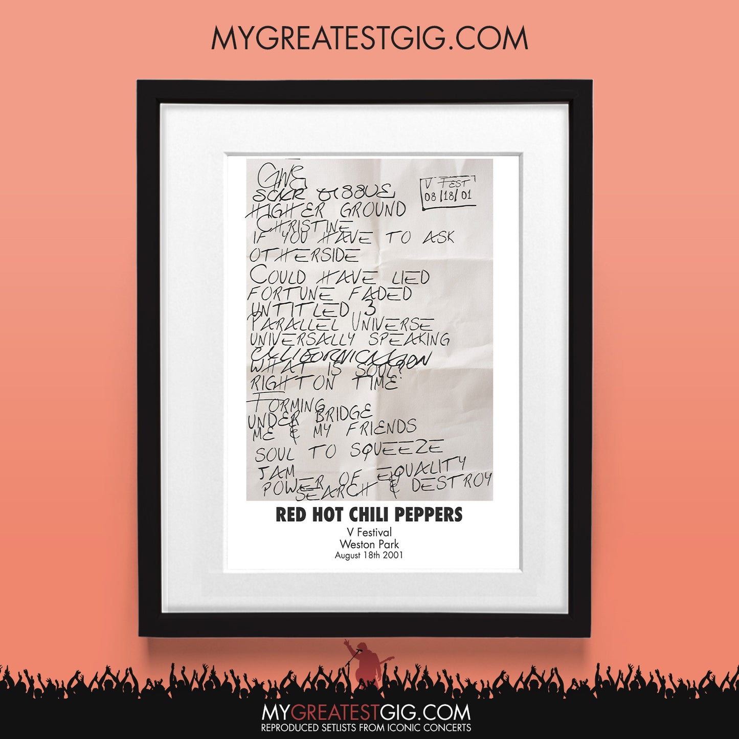 Red Hot Chili Peppers - V Festival - Aug 18th 2001 Recreated Set List Poster