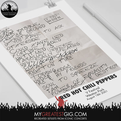 Red Hot Chili Peppers - V Festival - Aug 18th 2001 Recreated Set List Poster