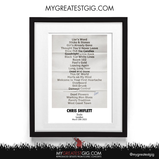 Chris Shiflett - London - March 28th 2023 Recreated Setlist Poster