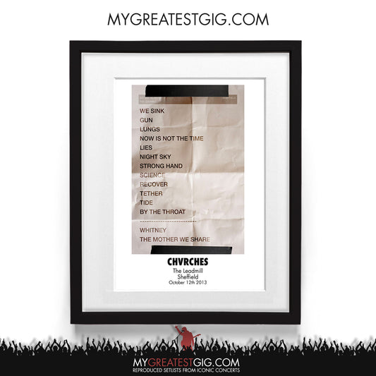 Chvrches - The Leadmill - Sheffield - Oct 12th 2013 Recreated Setlist Poster