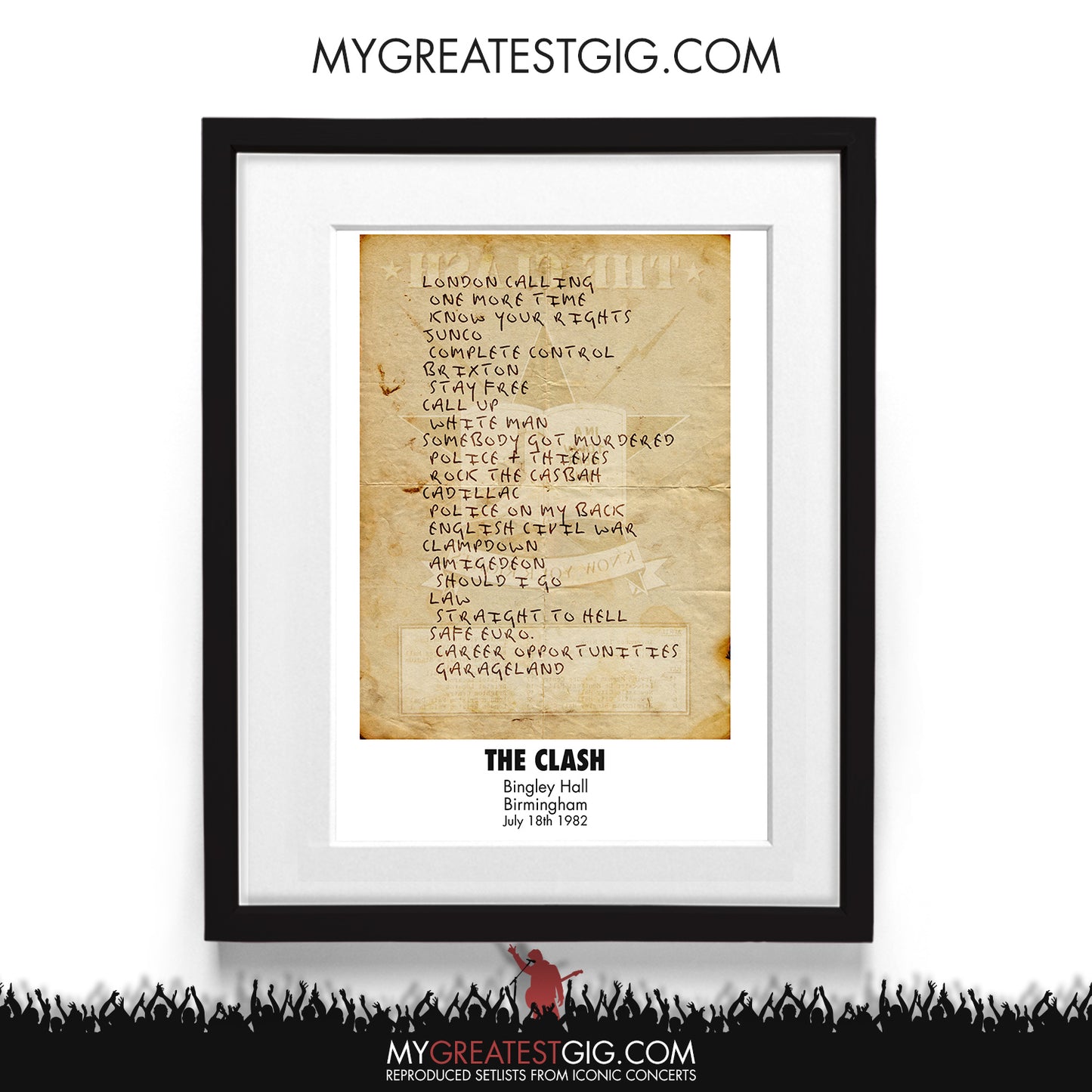 The Clash - Birmingham - July 18th 1982 Recreated Setlist Poster