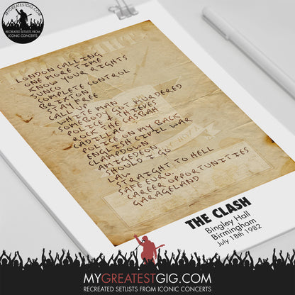 The Clash - Birmingham - July 18th 1982 Recreated Setlist Poster