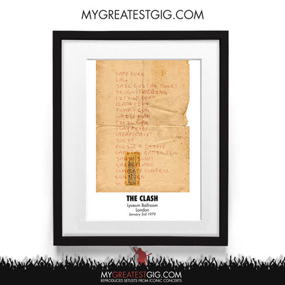 The Clash - London - Jan 3rd 1979 Recreated Setlist Poster