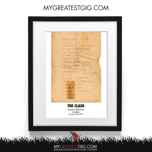 The Clash - London - Jan 3rd 1979 Recreated Setlist Poster