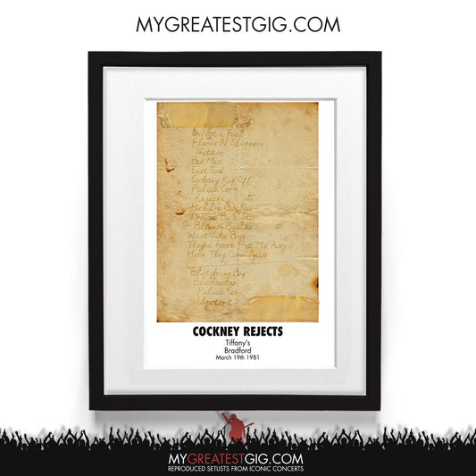 Cockney Rejects - Bradford - Mar 19th 1981 Recreated Setlist Poster