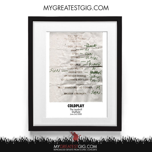 Coldplay - The Leadmill - Sheffield - Jun 3rd 2000 Recreated Setlist Poster