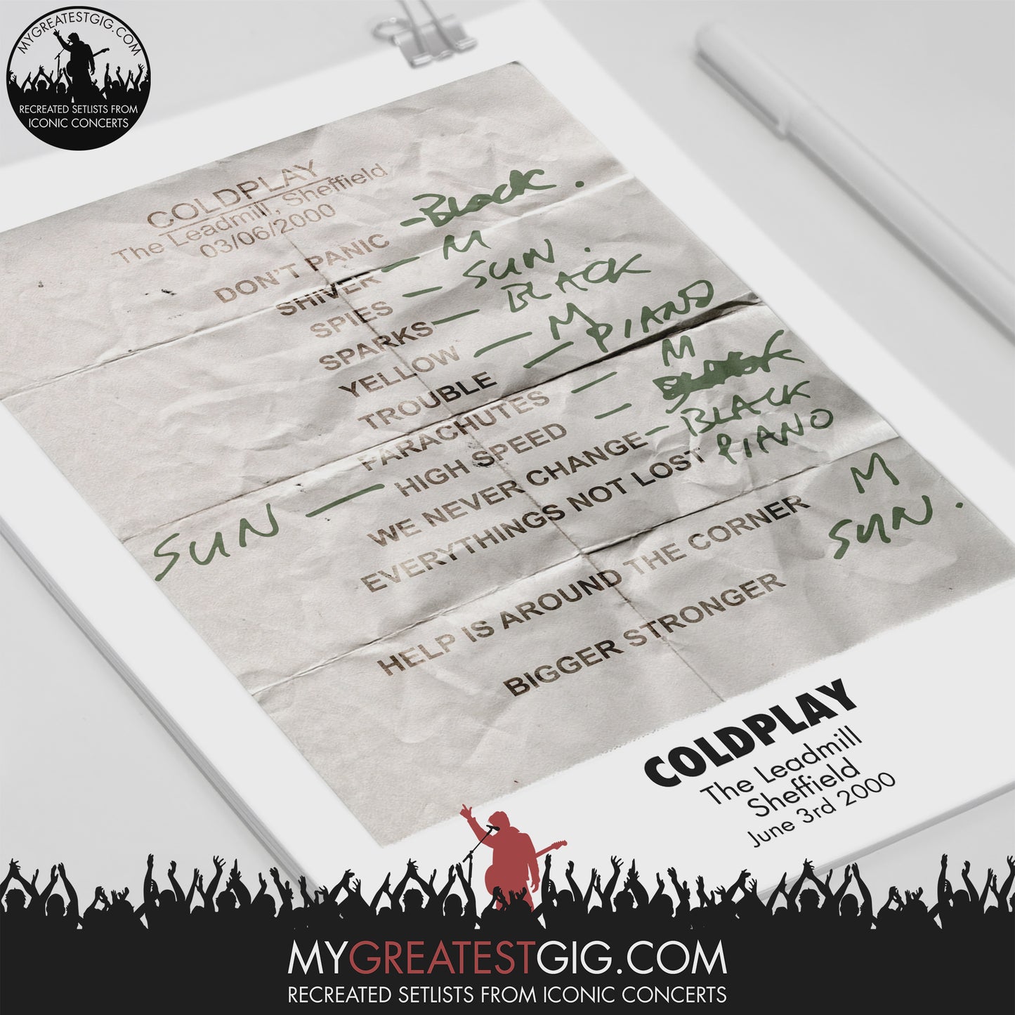 Coldplay - The Leadmill - Sheffield - Jun 3rd 2000 Recreated Setlist Poster