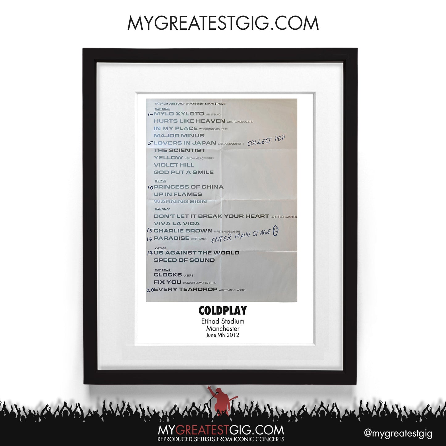 Coldplay - Manchester - Jun 9th 2012 Recreated Setlist Poster