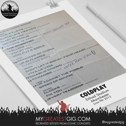 Coldplay - Manchester - Jun 9th 2012 Recreated Setlist Poster