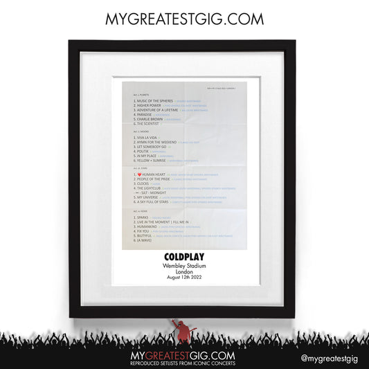Coldplay - London - Aug 12th 2022 Recreated Setlist Poster