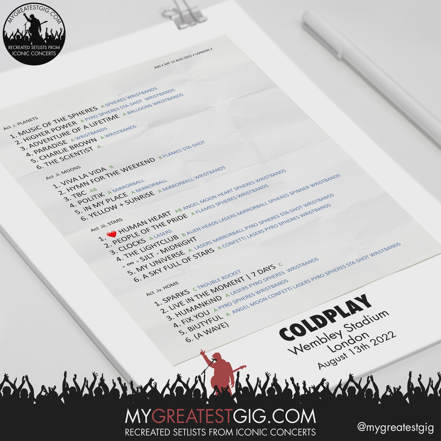 Coldplay - London - Aug 13th 2022 Recreated Setlist Poster