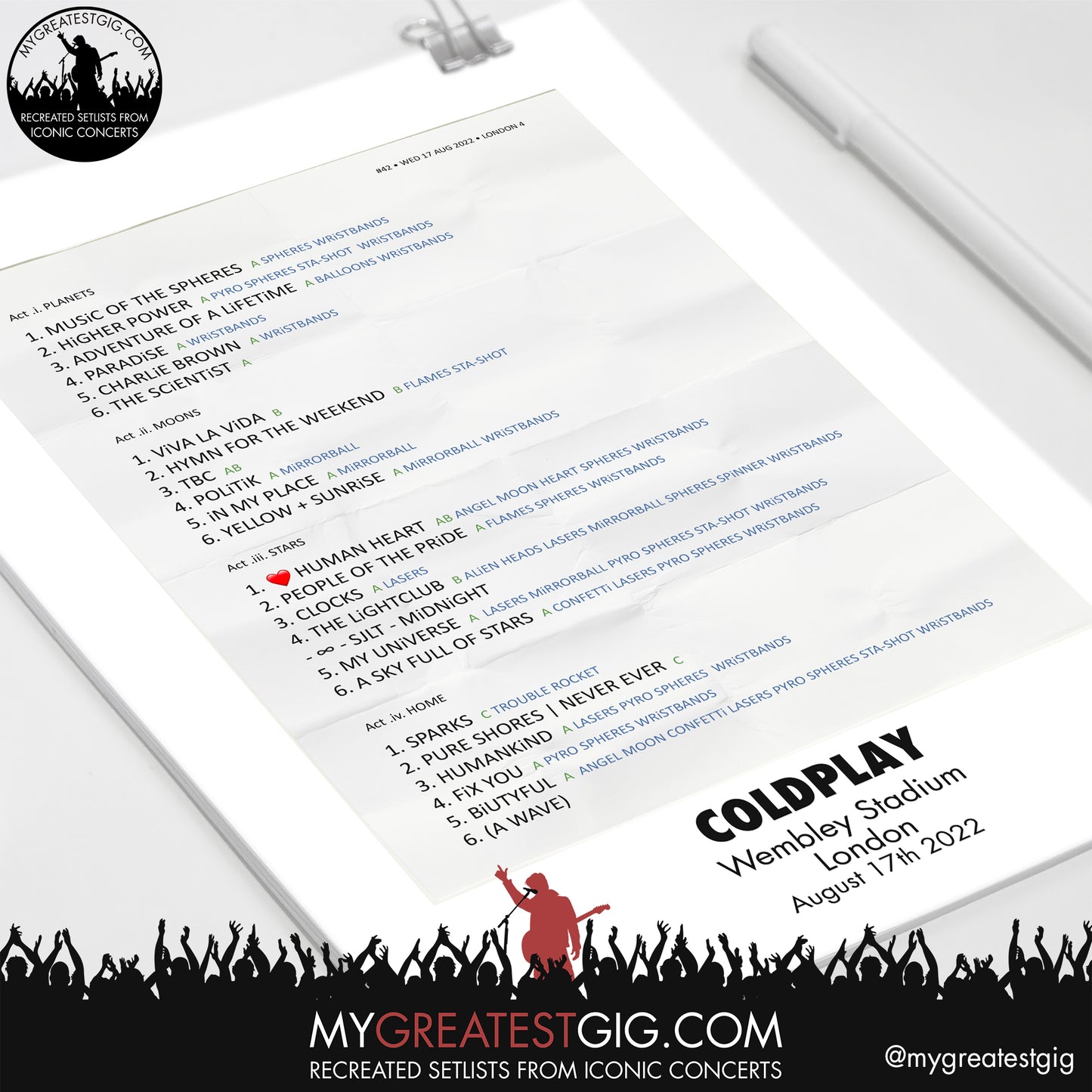 Coldplay - London - Aug 17th 2022 Recreated Setlist Poster