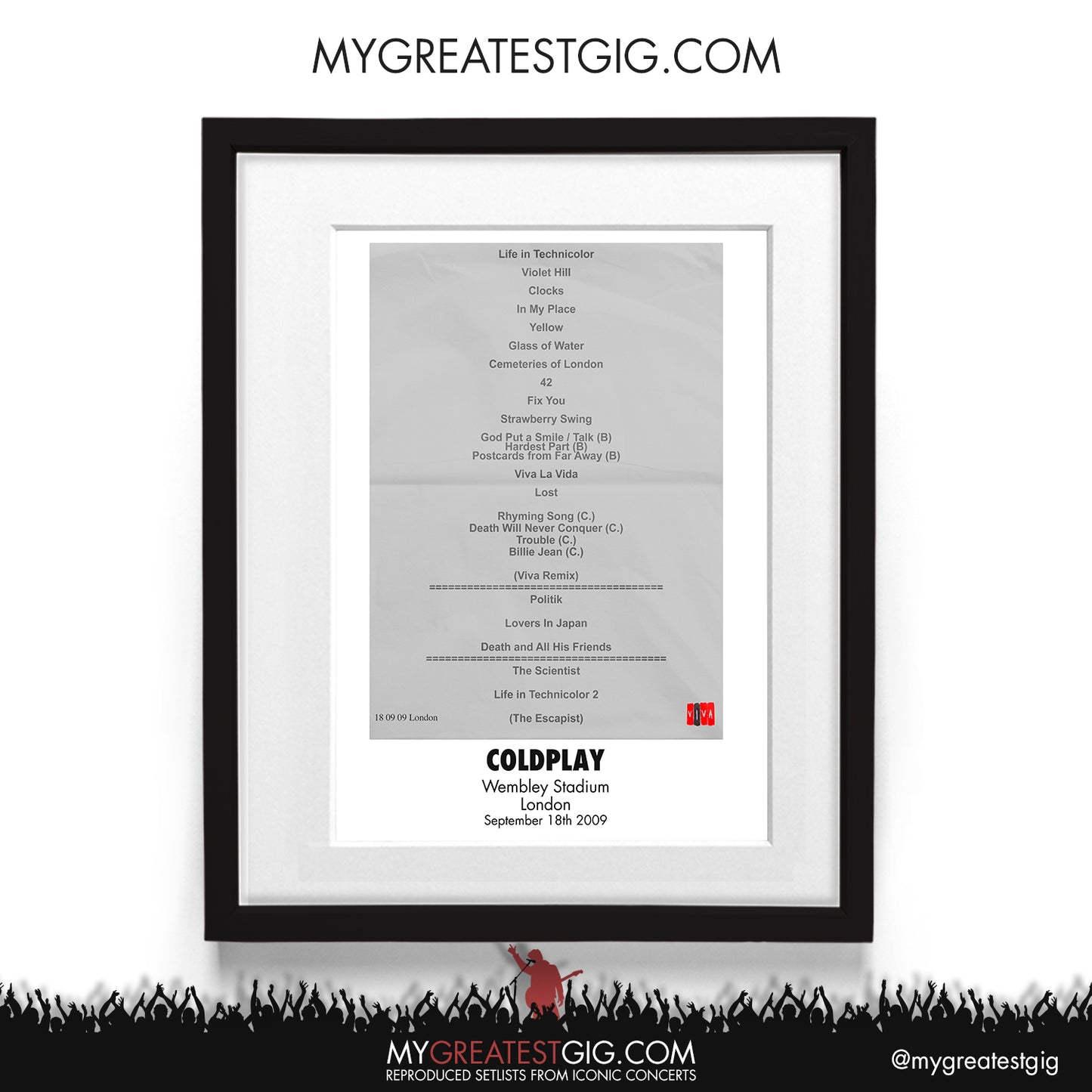 Coldplay - London - Sep 18th 2009 Recreated Setlist Poster
