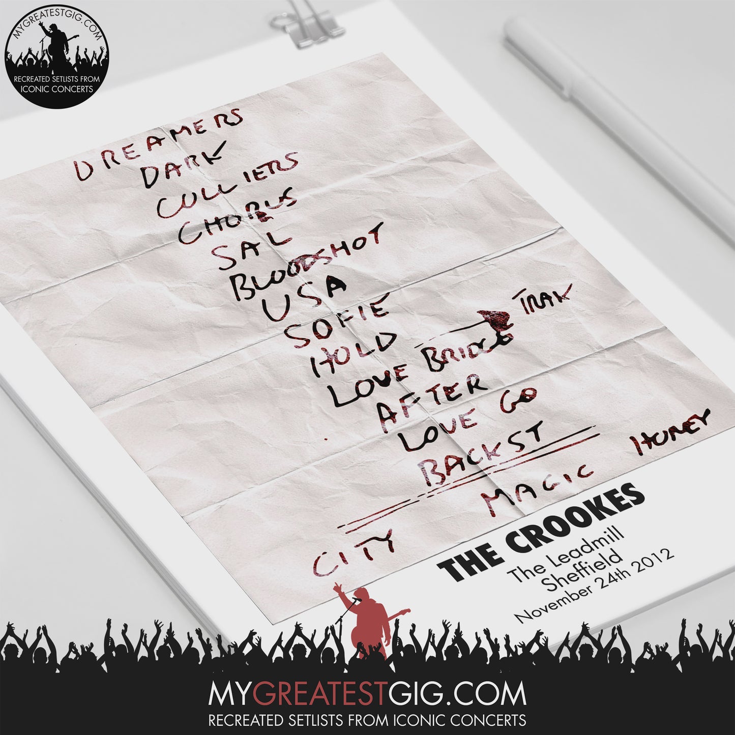 The Crookes - The Leadmill - Sheffield - November 24th 2012 Recreated Setlist Poster