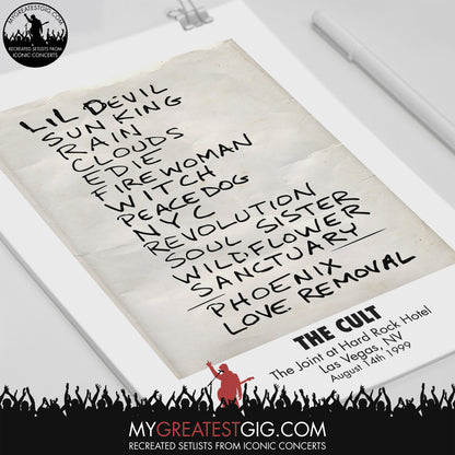 The Cult - Las Vegas - Aug 14th 1999 Recreated Set List Poster