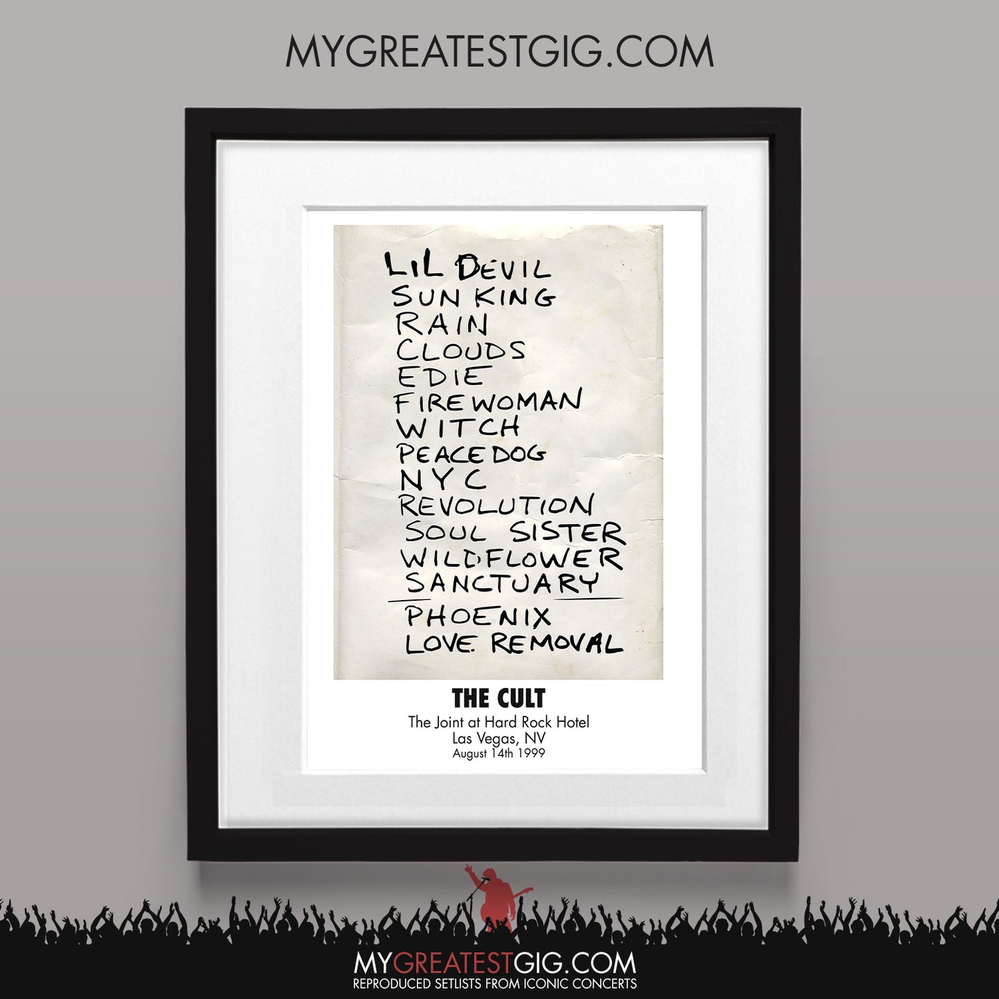 The Cult - Las Vegas - Aug 14th 1999 Recreated Set List Poster