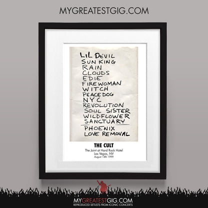The Cult - Las Vegas - Aug 14th 1999 Recreated Set List Poster