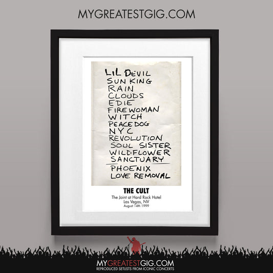 The Cult - Las Vegas - Aug 14th 1999 Recreated Set List Poster