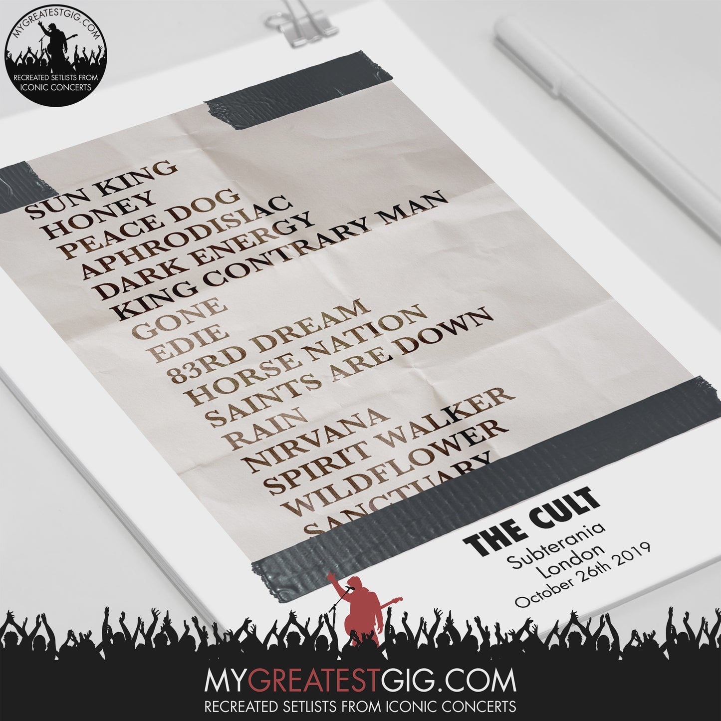 The Cult - London - Oct 26th 2019 Recreated Setlist Poster