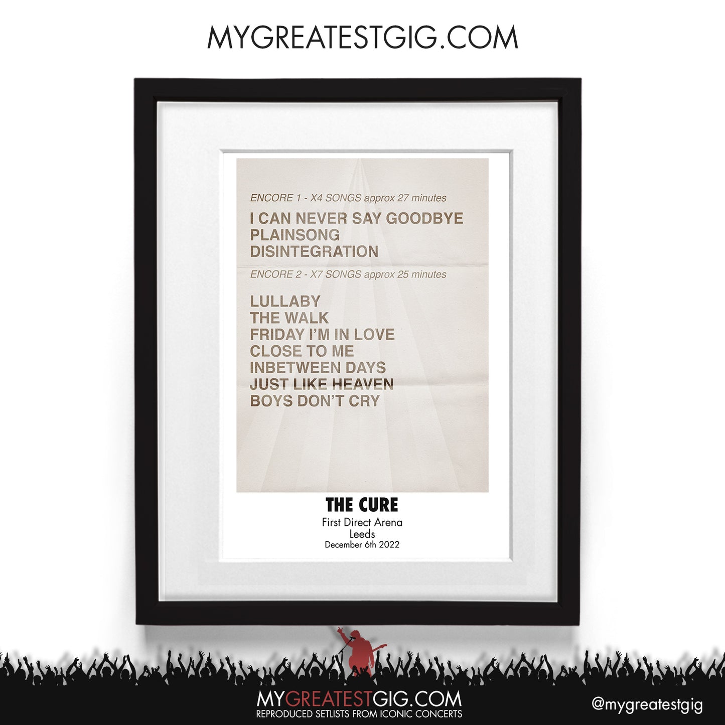 The Cure - Leeds - Dec 6th 2022 Recreated Setlist Poster