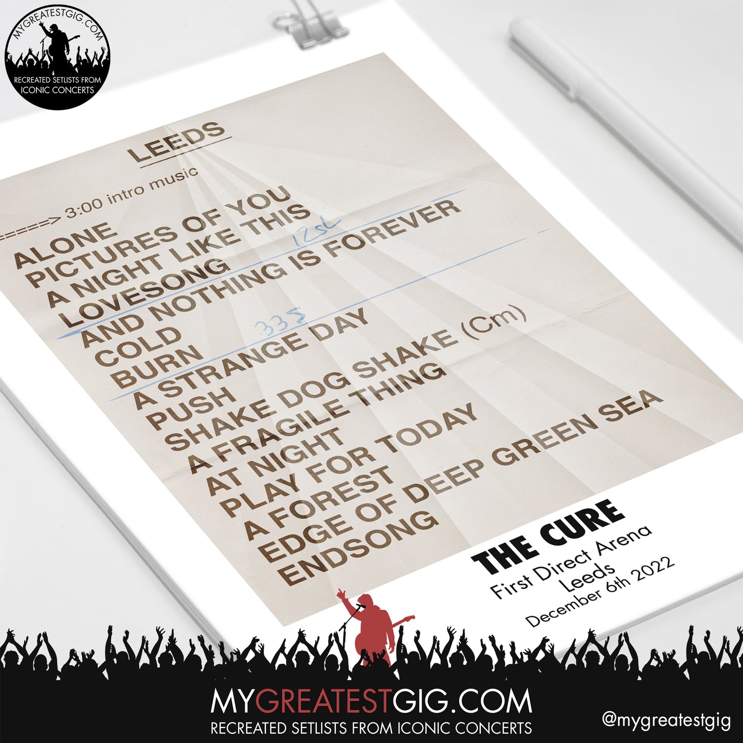 The Cure - Leeds - Dec 6th 2022 Recreated Setlist Poster