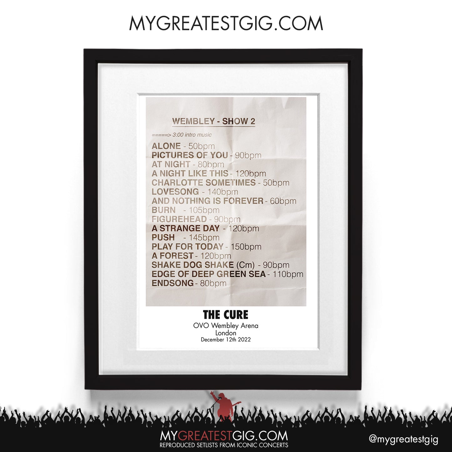 The Cure - London - Dec 12th 2022 Recreated Setlist Poster