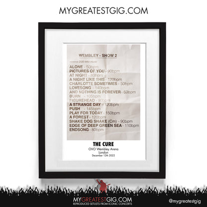 The Cure - London - Dec 12th 2022 Recreated Setlist Poster