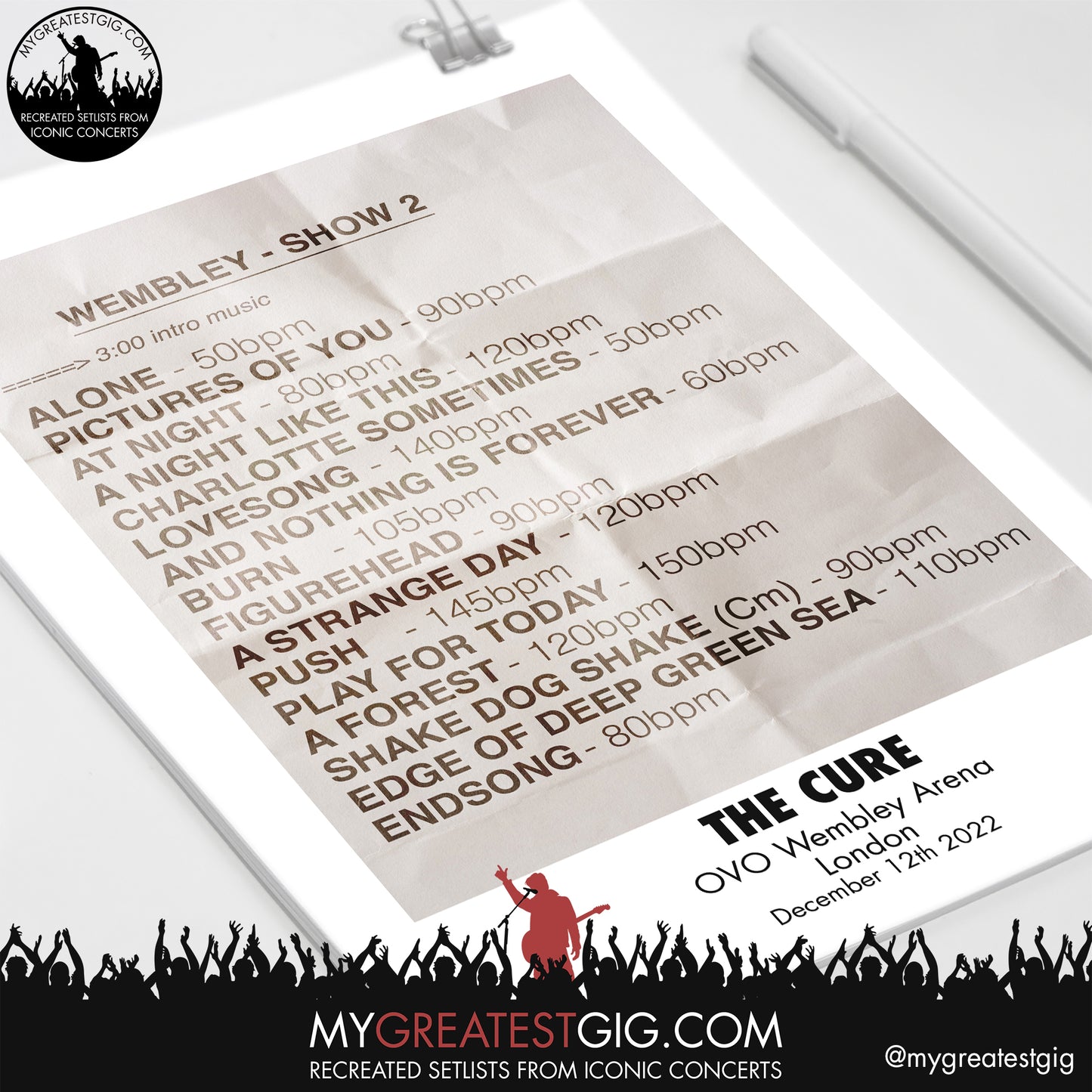 The Cure - London - Dec 12th 2022 Recreated Setlist Poster