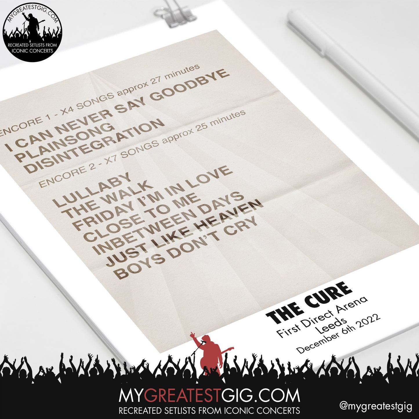 The Cure - Leeds - Dec 6th 2022 Recreated Setlist Poster