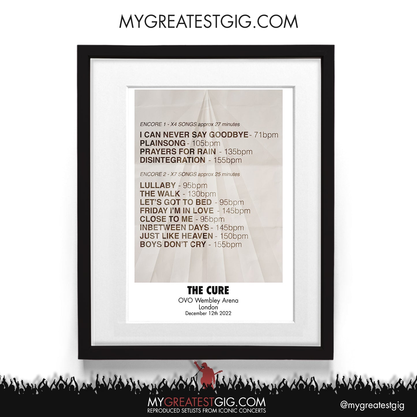 The Cure - London - Dec 12th 2022 Recreated Setlist Poster