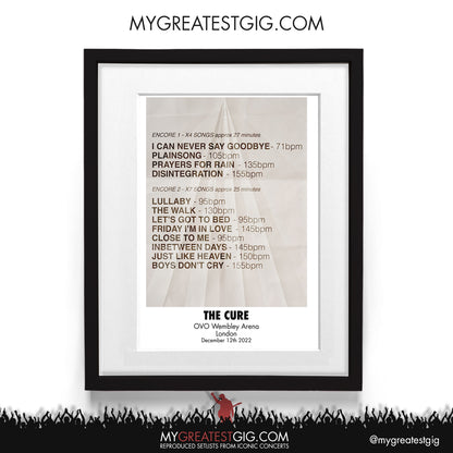 The Cure - London - Dec 12th 2022 Recreated Setlist Poster