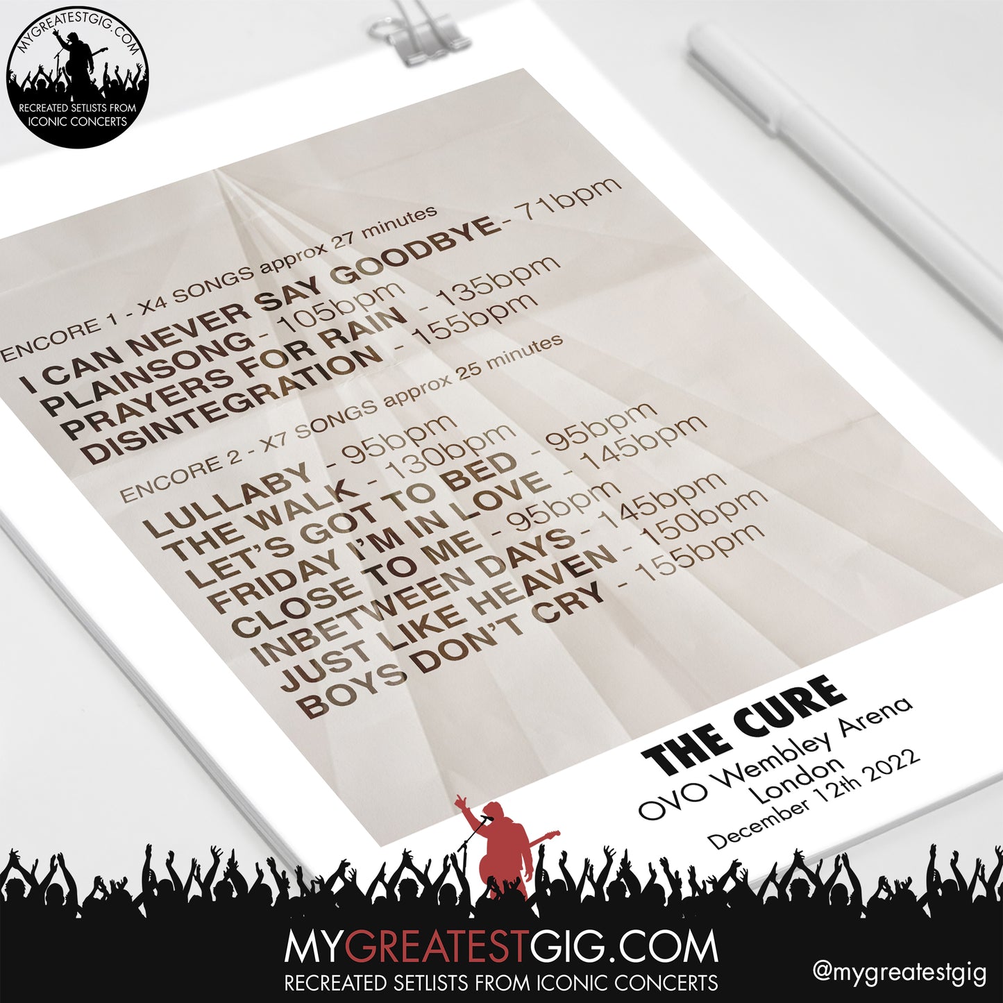 The Cure - London - Dec 12th 2022 Recreated Setlist Poster